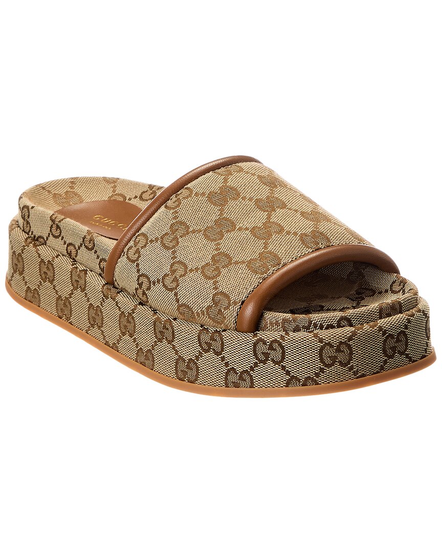 Gucci Gg Canvas & Leather Platform Slide