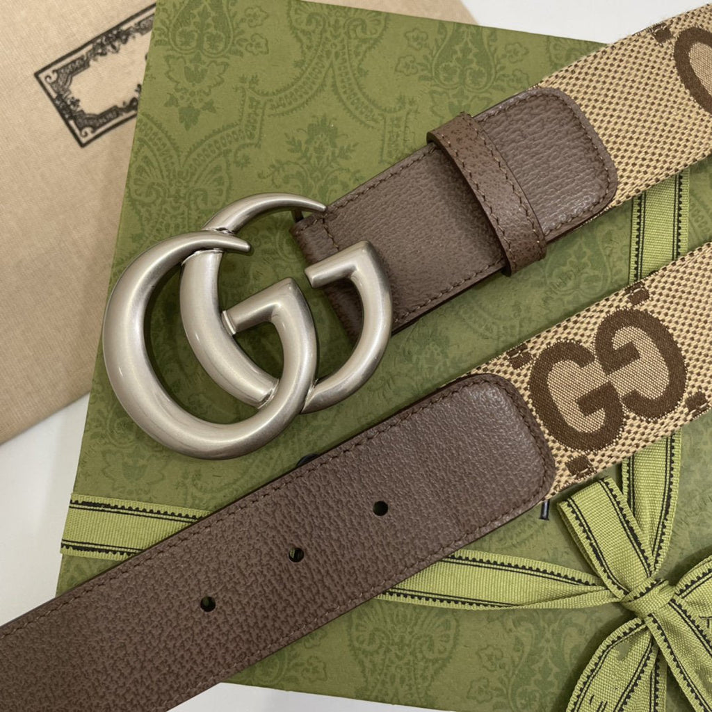 GG BELT 40MM SILVER BUCKLE BEIGE CANVAS