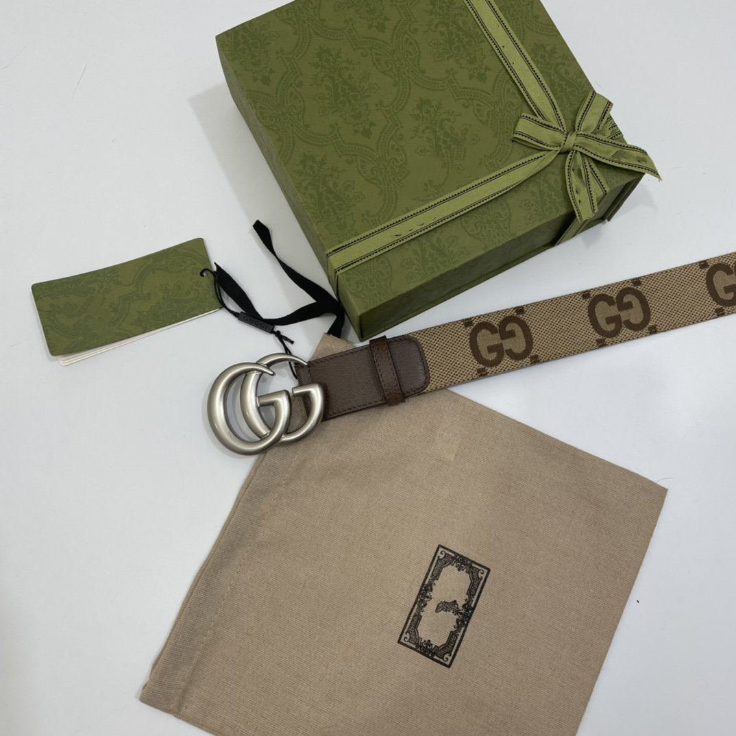 GG BELT 40MM SILVER BUCKLE BEIGE CANVAS