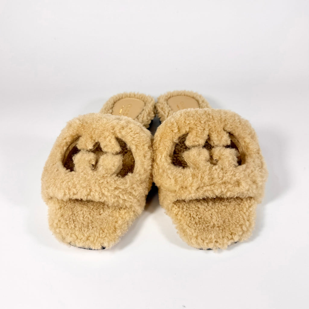Gucci Shearling GG Cut Out Slide Sandal - Women’s 5.5