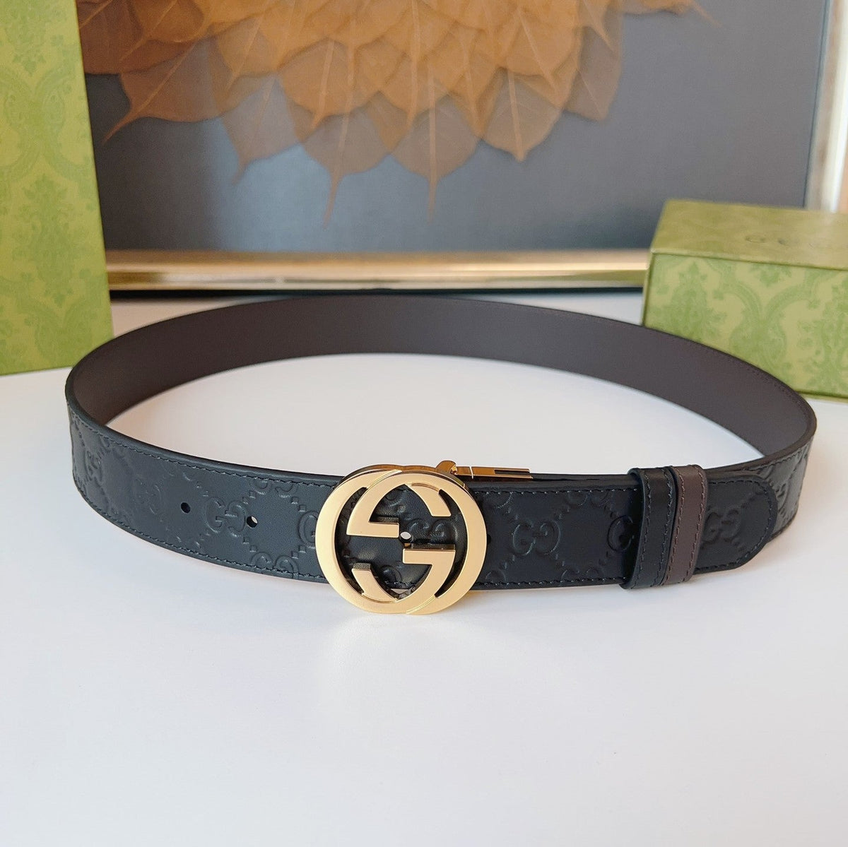 Gucci Supreme Belt Gold Buckle 37mm Black Embossed Leather